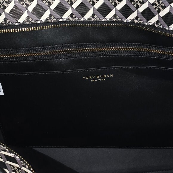 TORY BURCH BLACK GEO LOGO Top Zip Tote Shoulder Bag Style #143364 - Picture 7 of 7